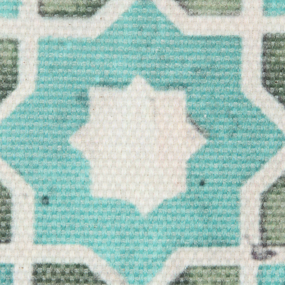 Spa Blue/Green Geometric Floral Outdoor Canvas - Detail Spa Blue/Green Geometric Floral Outdoor Canvas - Detail