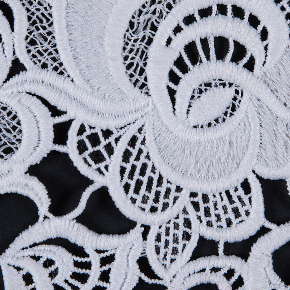White Floral Embroidered Guipure Lace - Full White Floral Embroidered Guipure Lace - Full