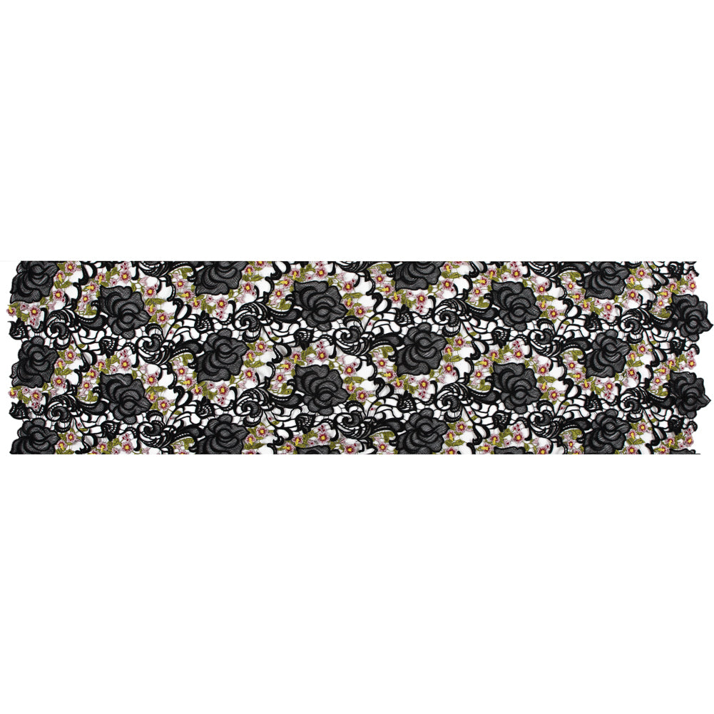 Black Floral Embroidered Guipure Lace Folded Black Floral Embroidered Guipure Lace Folded