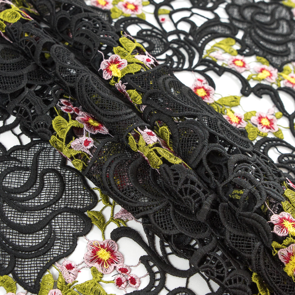 Black Floral Embroidered Guipure Lace Detail Black Floral Embroidered Guipure Lace Detail