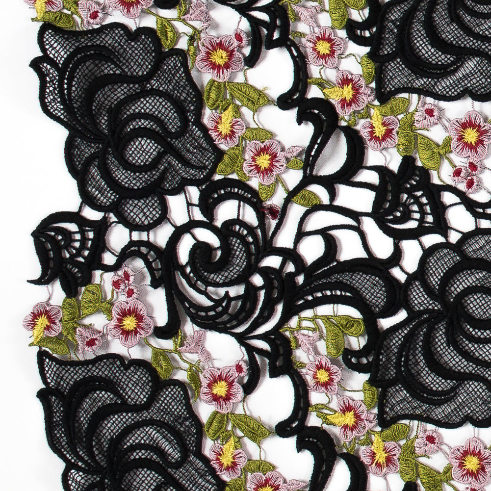Black Floral Embroidered Guipure Lace Black Floral Embroidered Guipure Lace