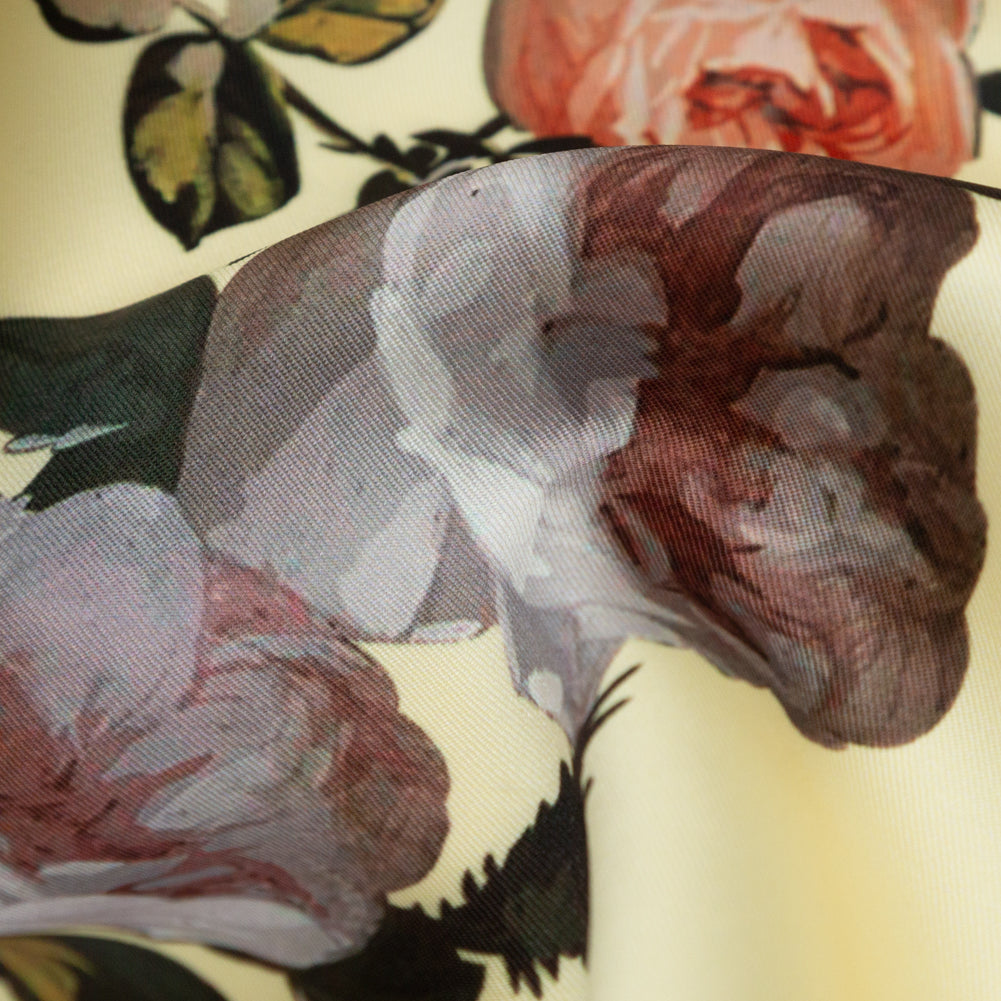 Tender Yellow and Black Forest Digitally Printed Flowers on a Premium Mikado/Twill - Full Tender Yellow and Black Forest Digitally Printed Flowers on a Premium Mikado/Twill - Full