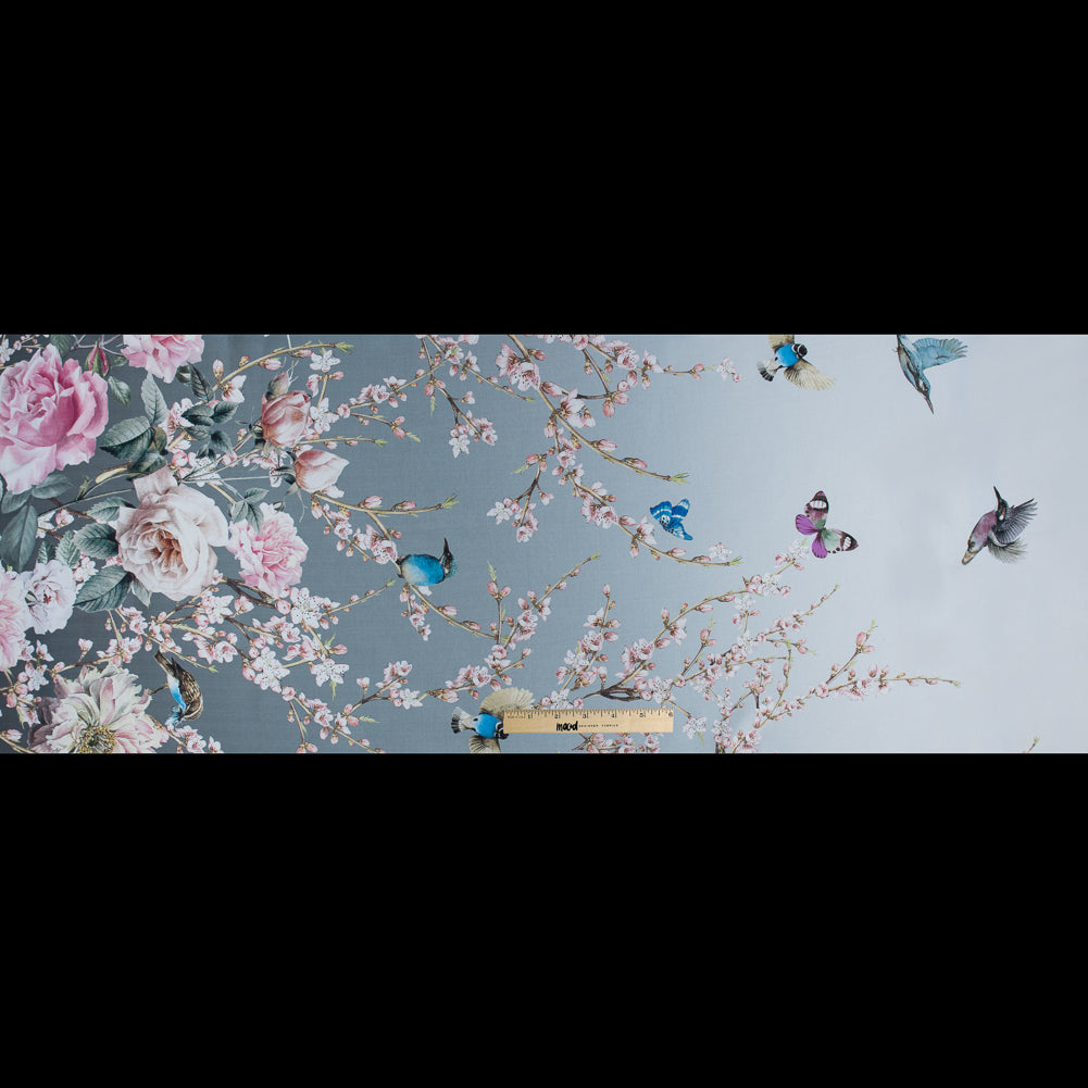 Roses, Hummingbirds and Butterflies Digitally Printed on a Lily Pad Premium Mikado/Twill - Folded Roses, Hummingbirds and Butterflies Digitally Printed on a Lily Pad Premium Mikado/Twill - Folded