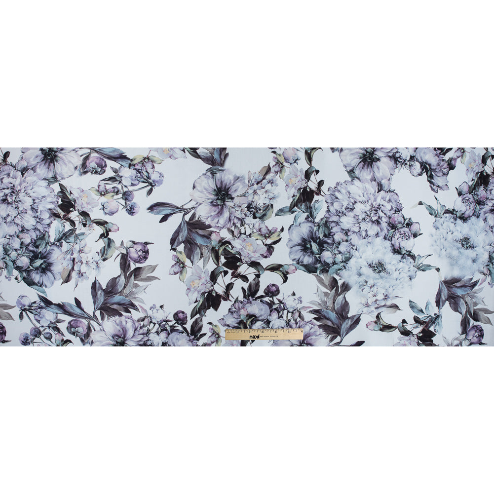 White and Evening Haze Digitally Printed Flowers on a Premium Mikado/Twill - Folded White and Evening Haze Digitally Printed Flowers on a Premium Mikado/Twill - Folded