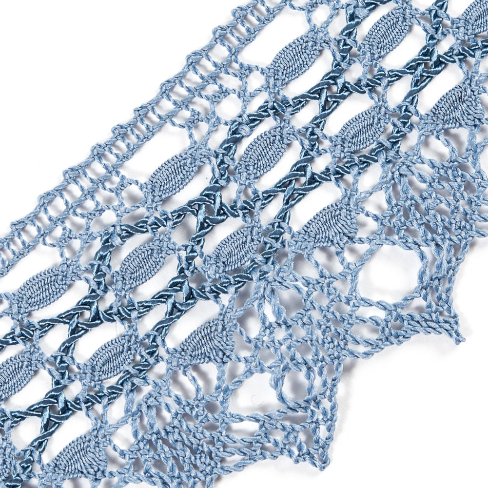 European Light Blue Scalloped Crochet Lace Trim with Satin Ribbon Detail - 2" Detail European Light Blue Scalloped Crochet Lace Trim with Satin Ribbon Detail - 2" Detail