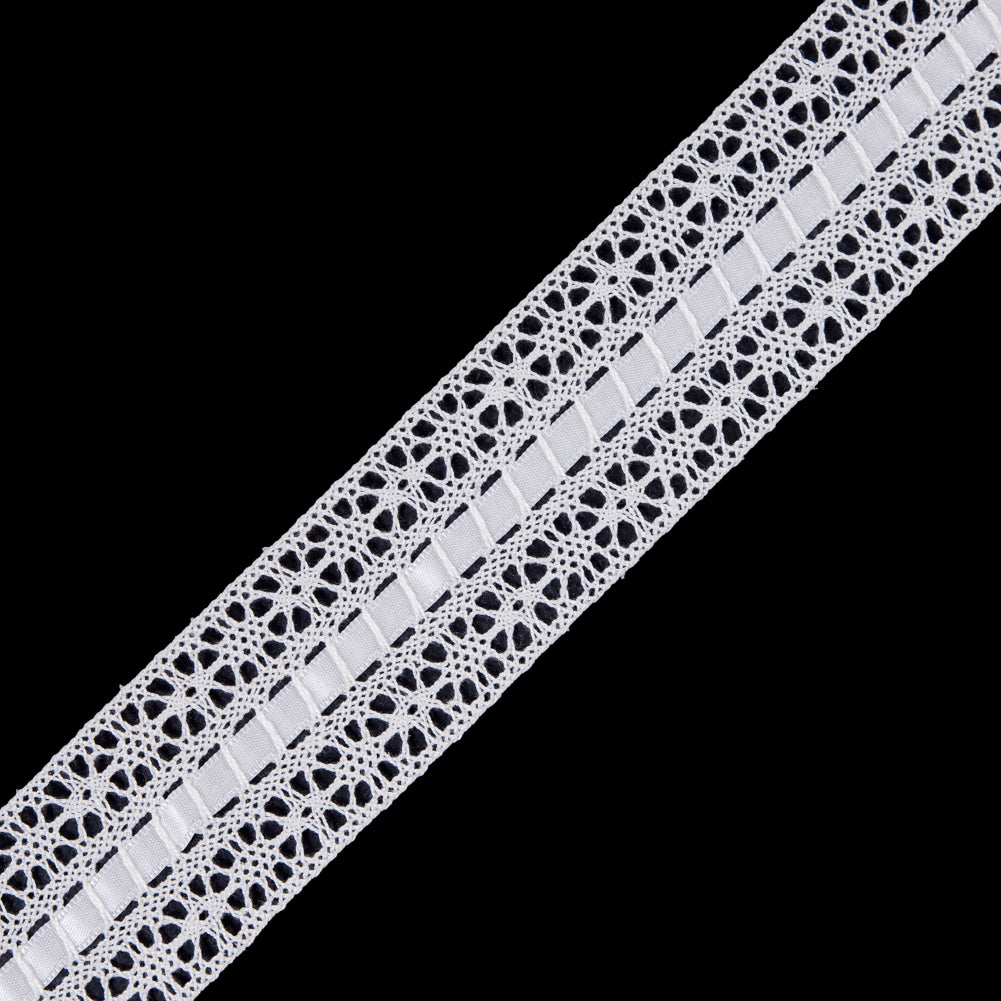 Ivory Crochet Trim with Ribbon Detail- 2 Ivory Crochet Trim with Ribbon Detail- 2
