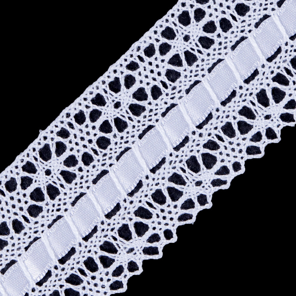 White Crochet Trim with Ribbon Detail- 2 - Detail White Crochet Trim with Ribbon Detail- 2 - Detail