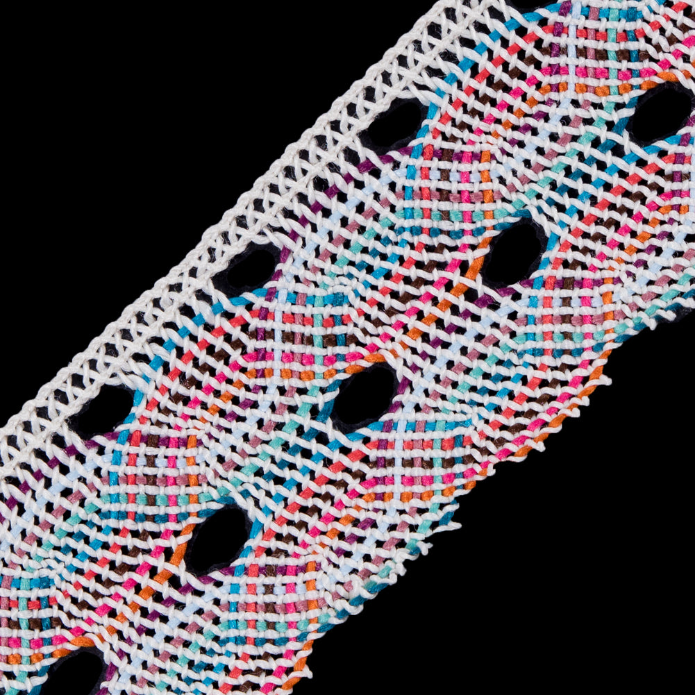 Ivory Multicolor Crochet Trim - 1.75" Detail Ivory Multicolor Crochet Trim - 1.75" Detail