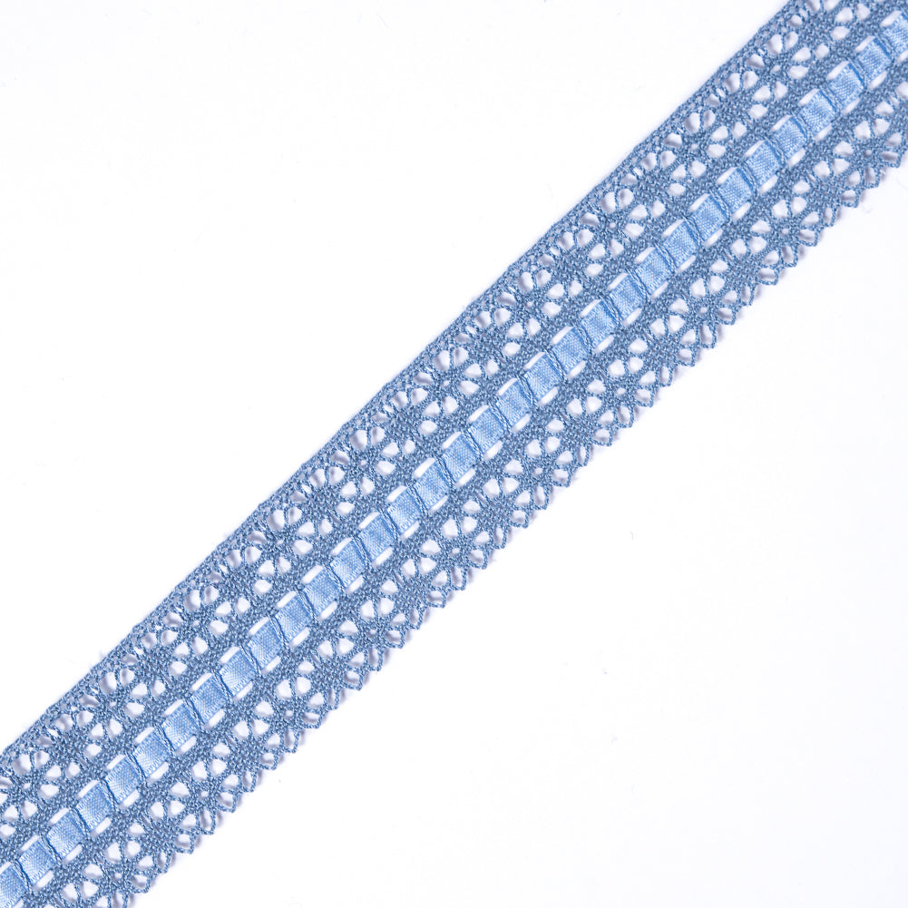Blue Crochet Trim with Ribbon Detail- 2 Blue Crochet Trim with Ribbon Detail- 2
