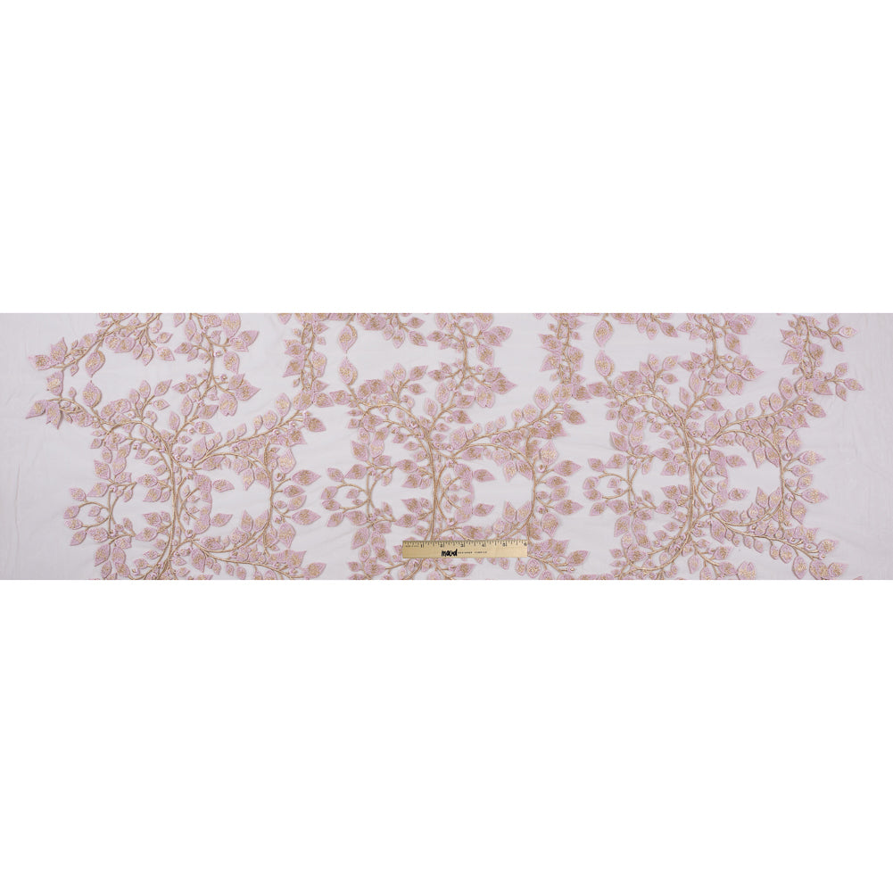 Pink and Metallic Gold Floral Novelty Embroidered Mesh - Folded Pink and Metallic Gold Floral Novelty Embroidered Mesh - Folded