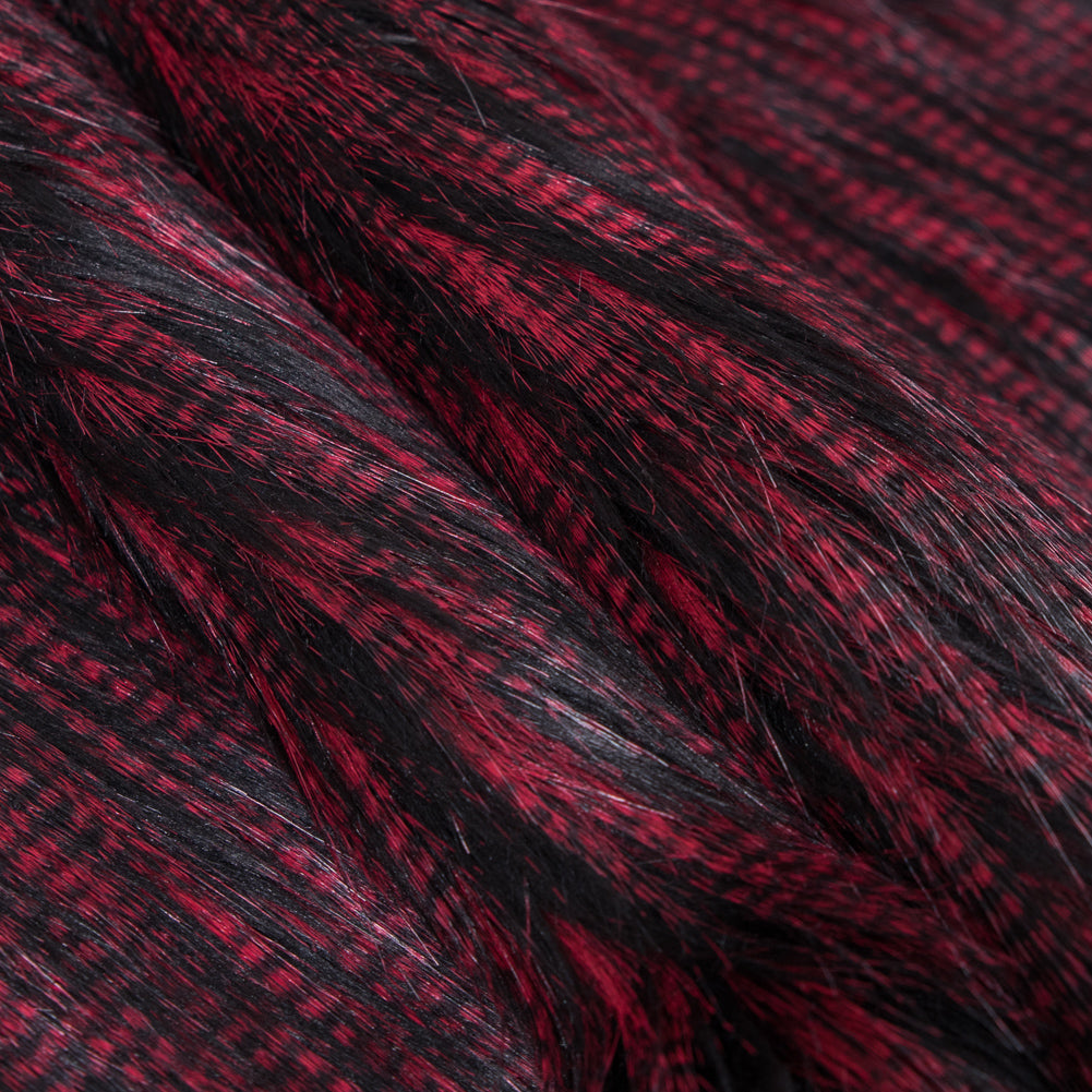 Black and Red Long Haired Faux Fur - Folded Black and Red Long Haired Faux Fur - Folded