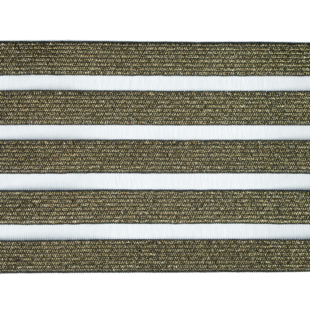 Italian Metallic Gold Elastic Trim with Sheer Stripes - 3.5 - Detail Italian Metallic Gold Elastic Trim with Sheer Stripes - 3.5 - Detail
