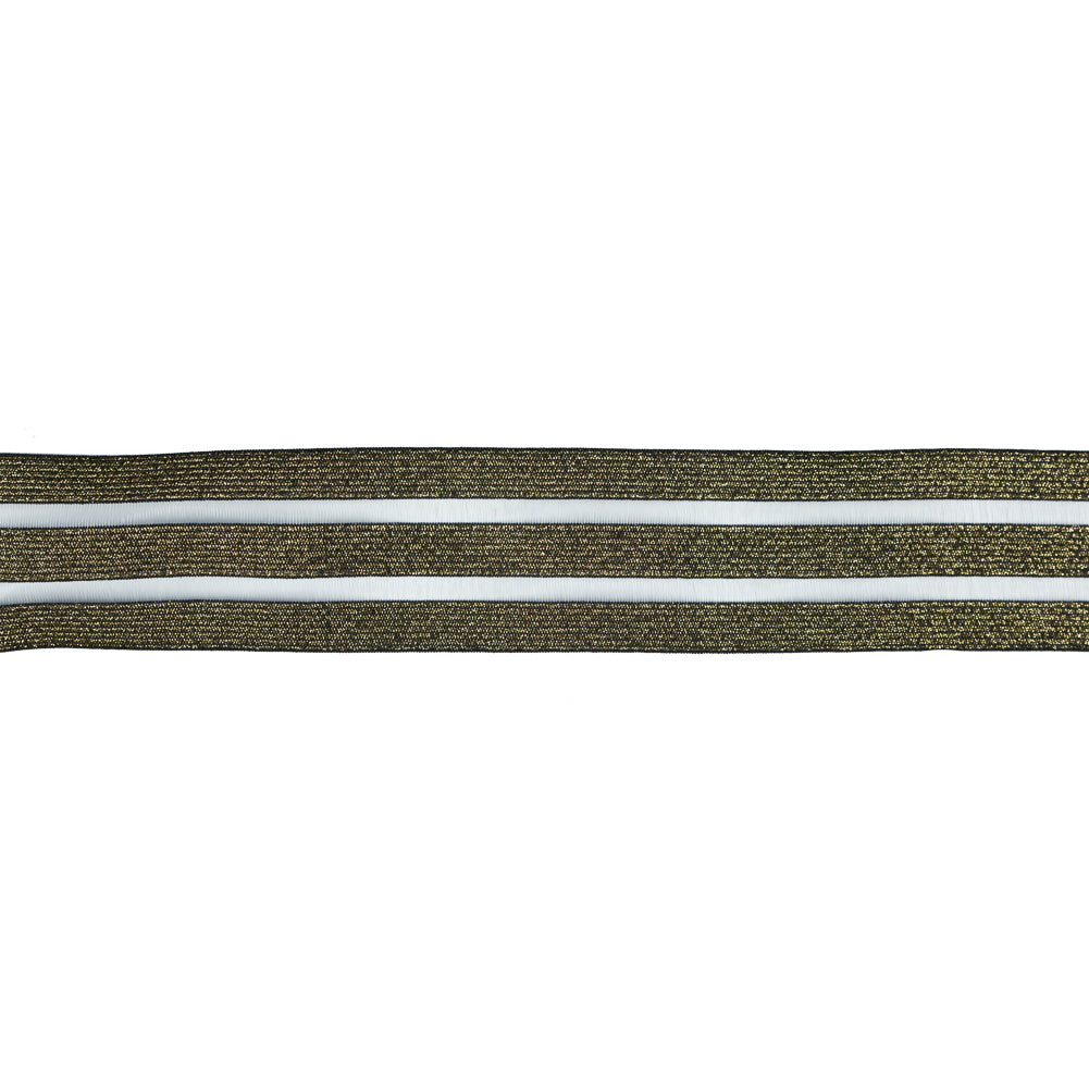 Italian Metallic Gold Elastic Trim with Sheer Stripes - 2"