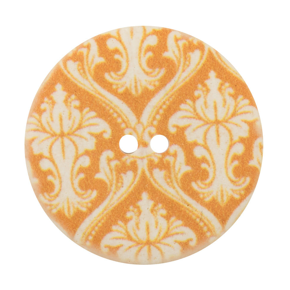 Italian Pale Marigold Damask Printed Button - 54L/34mm Italian Pale Marigold Damask Printed Button - 54L/34mm