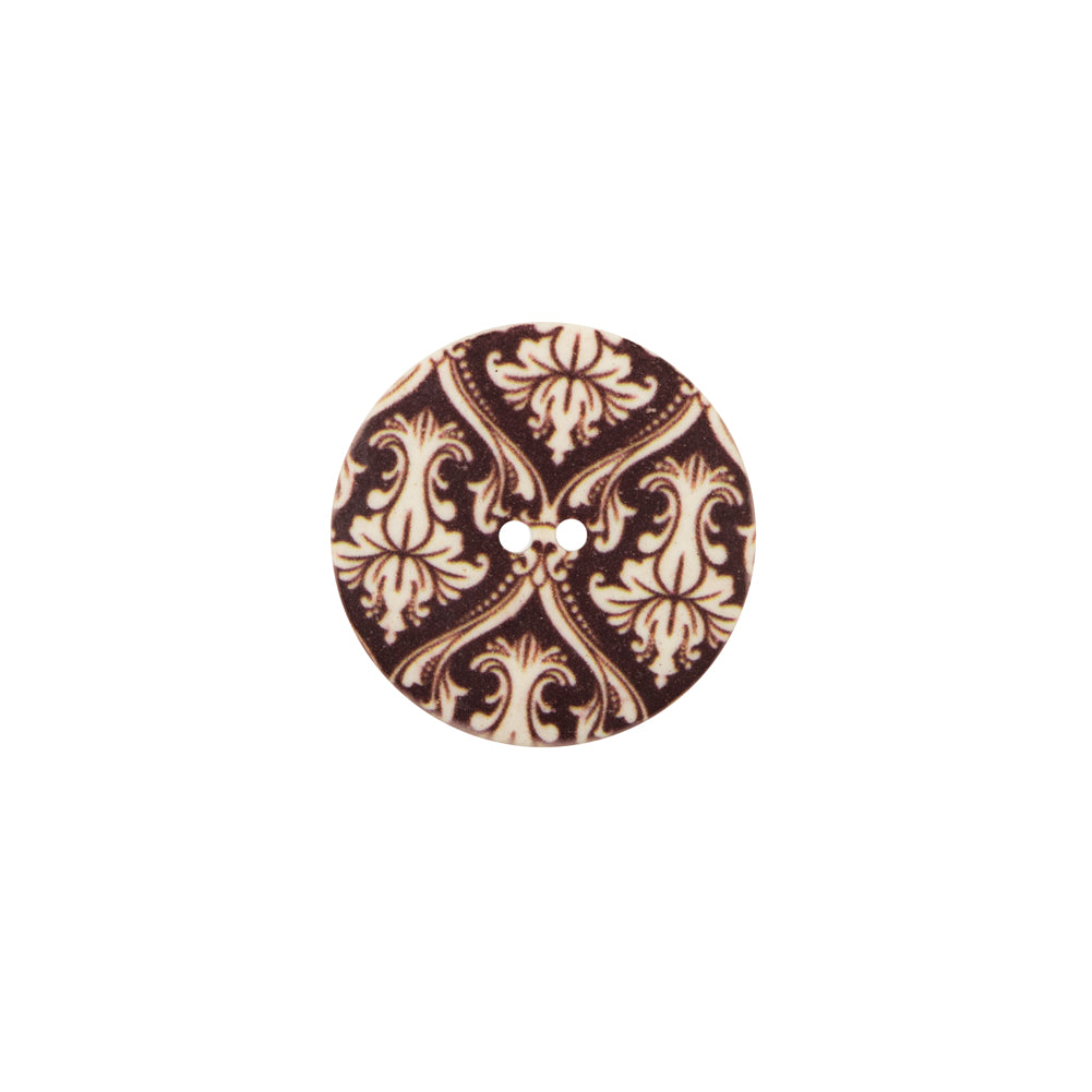 Italian Carafe Brown Damask Printed Button - 24L/15mm Italian Carafe Brown Damask Printed Button - 24L/15mm
