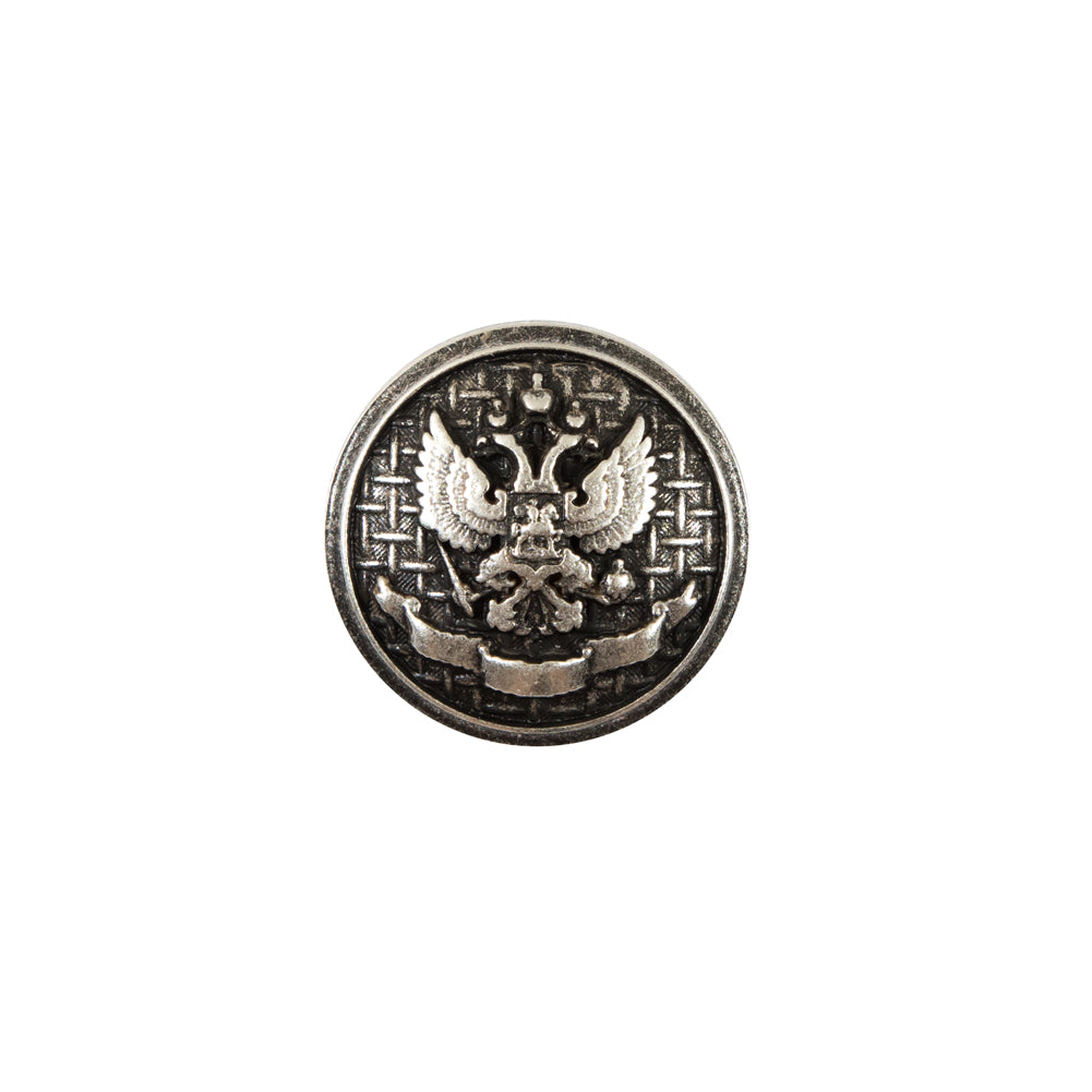 Italian Silver Button with Double-Headed Eagle Emblem - 24L/15mm Italian Silver Button with Double-Headed Eagle Emblem - 24L/15mm