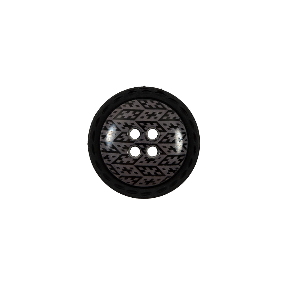 Italian Black and Elderberry Purple Geometric Domed Button - 24L/15mm Italian Black and Elderberry Purple Geometric Domed Button - 24L/15mm