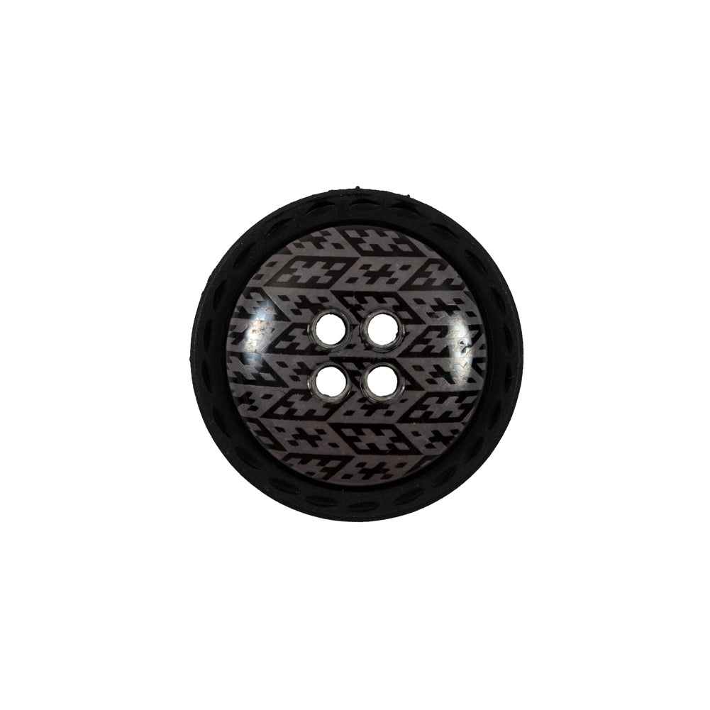 Italian Black and Elderberry Purple Geometric Domed Button - 32L/20mm Italian Black and Elderberry Purple Geometric Domed Button - 32L/20mm