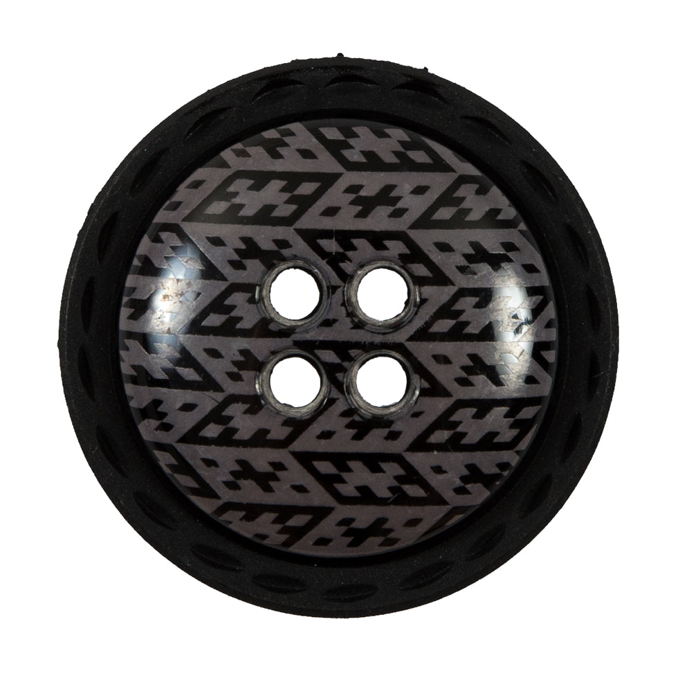 Italian Black and Elderberry Purple Geometric Domed Button - 44L/28mm Italian Black and Elderberry Purple Geometric Domed Button - 44L/28mm