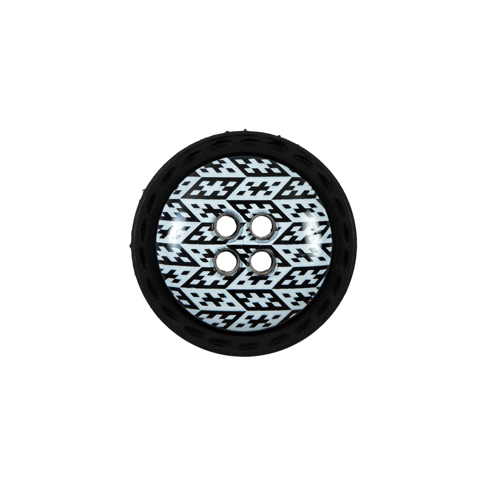 Italian Black and White Geometric Domed Button - 32L/20mm Italian Black and White Geometric Domed Button - 32L/20mm
