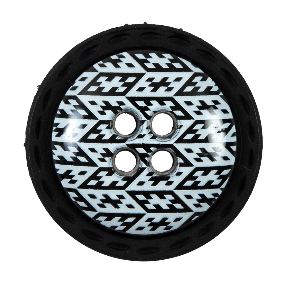 Italian Black and White Geometric Domed Button - 44L/28mm Italian Black and White Geometric Domed Button - 44L/28mm