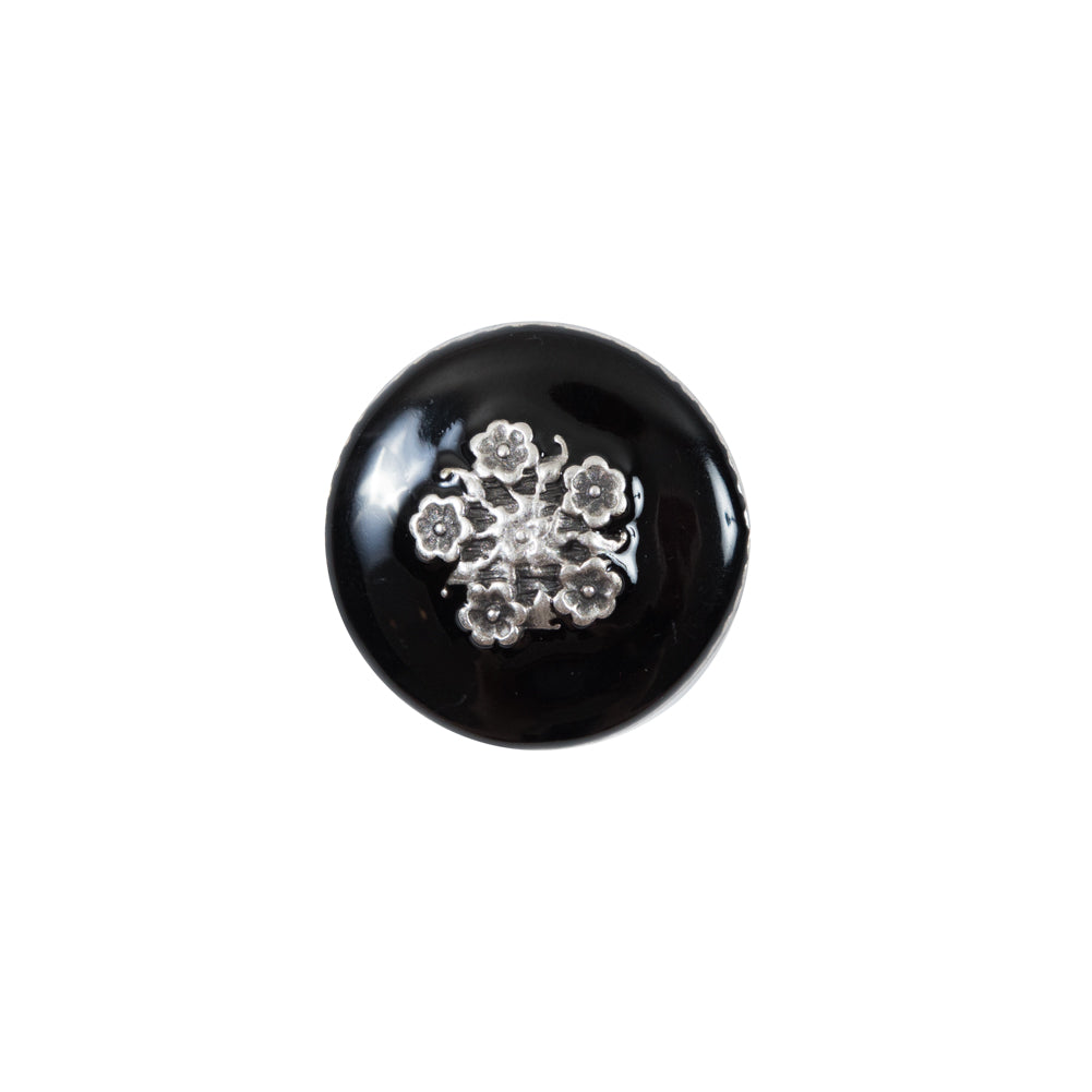 Italian Black and Silver Floral Metal Button - 24L/15mm Italian Black and Silver Floral Metal Button - 24L/15mm