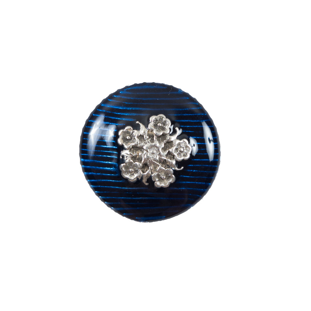 Italian Royal Blue and Silver Floral Metal Button - 32L/20mm Italian Royal Blue and Silver Floral Metal Button - 32L/20mm