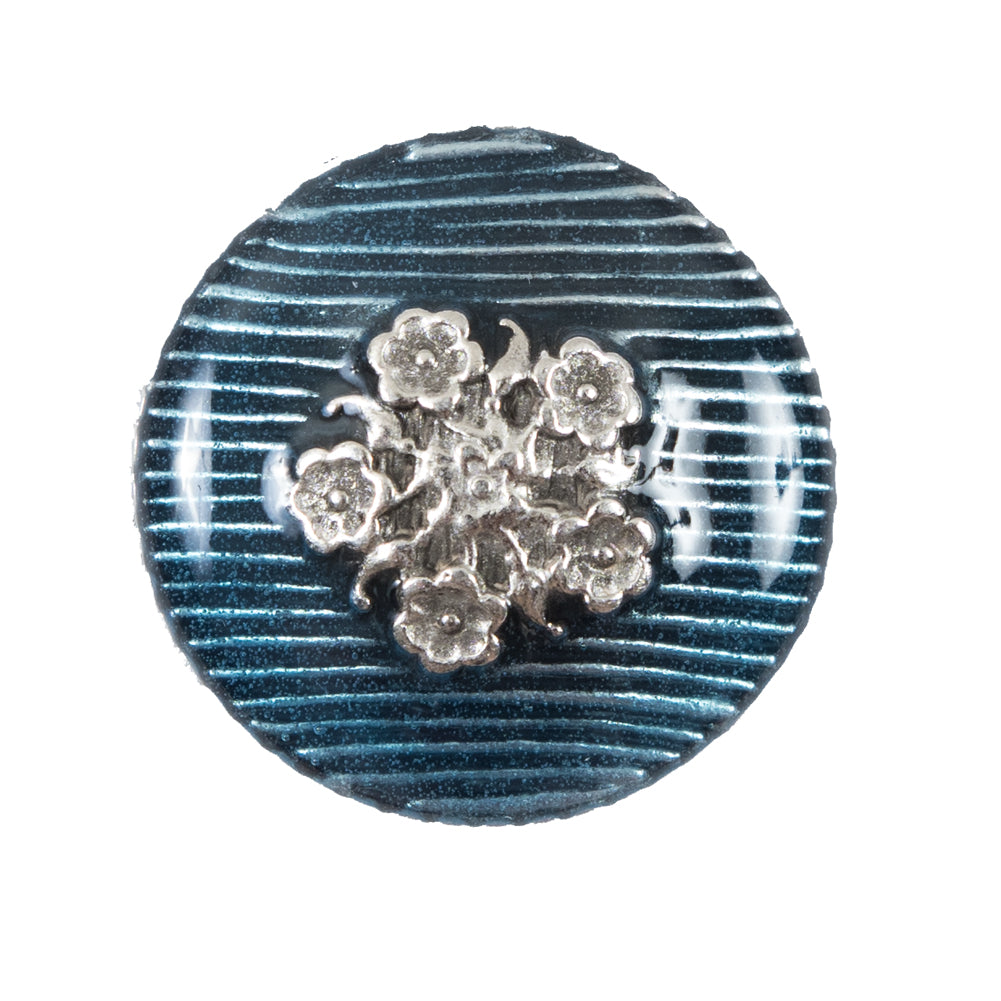 Italian Aqua and Silver Floral Metal Button - 44L/28mm Italian Aqua and Silver Floral Metal Button - 44L/28mm