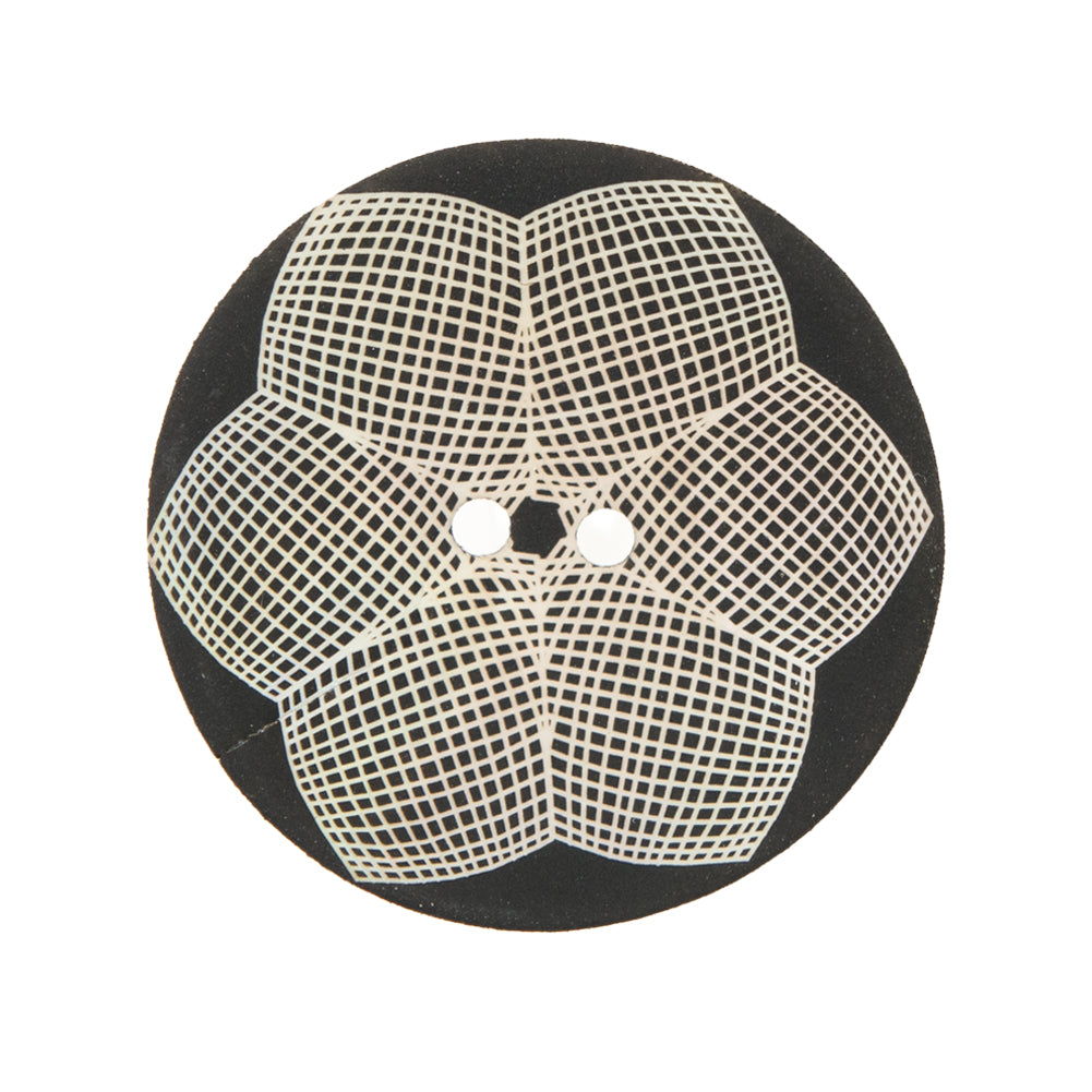 Italian Black and White Floral Printed Mother Of Pearl Button - 44L/28mm Italian Black and White Floral Printed Mother Of Pearl Button - 44L/28mm