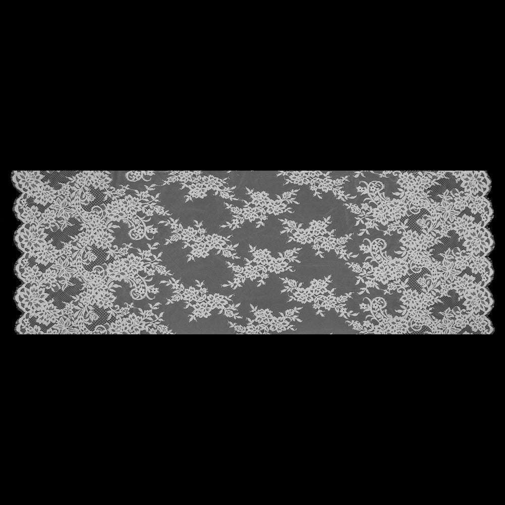 White Floral Fancy Corded Lace with Scalloped Eyelash Edges - Folded White Floral Fancy Corded Lace with Scalloped Eyelash Edges - Folded