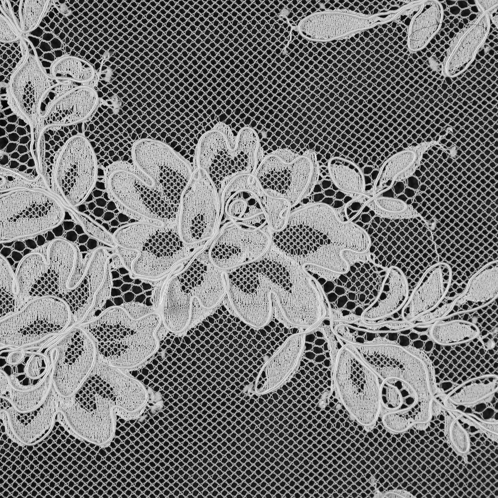 White Floral Fancy Corded Lace with Scalloped Eyelash Edges - Full White Floral Fancy Corded Lace with Scalloped Eyelash Edges - Full