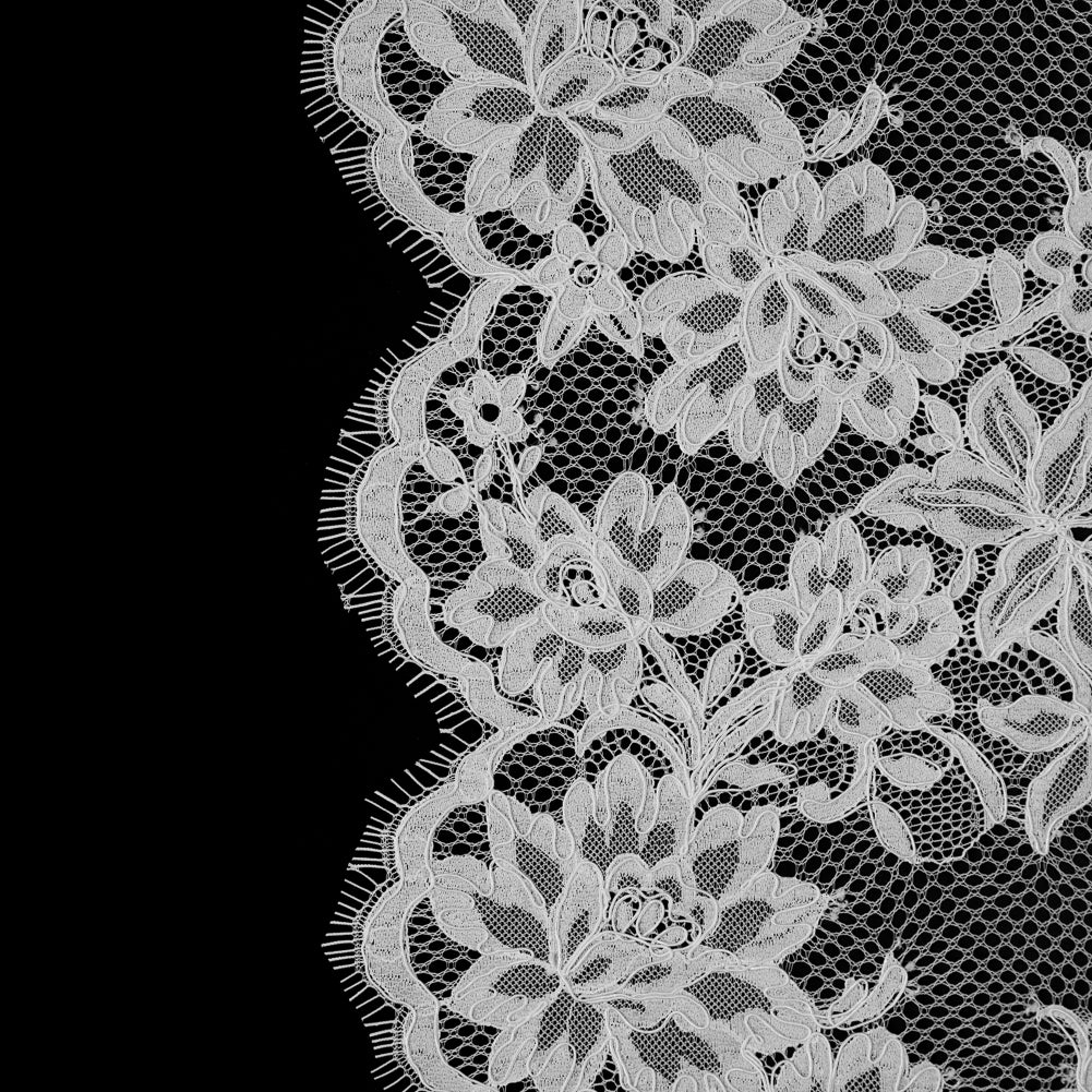 White Floral Fancy Corded Lace with Scalloped Eyelash Edges White Floral Fancy Corded Lace with Scalloped Eyelash Edges