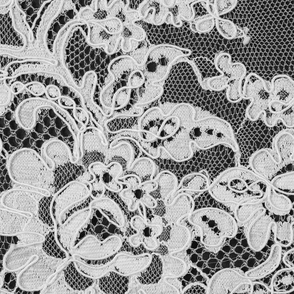 Off-White Floral Fancy Corded Lace with Scalloped Eyelash Edges - Full Off-White Floral Fancy Corded Lace with Scalloped Eyelash Edges - Full