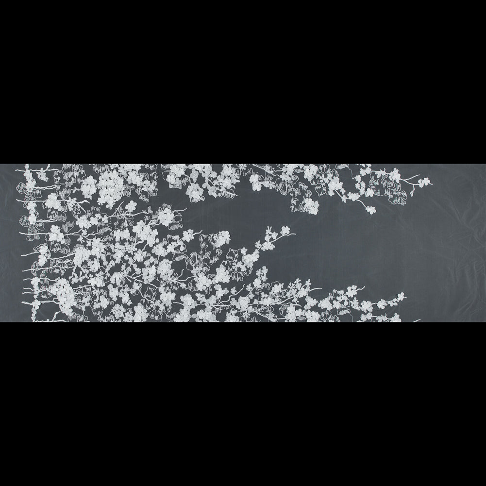 Off-White 3D Floral Embroidered Lace on a Stretch Netting - Folded Off-White 3D Floral Embroidered Lace on a Stretch Netting - Folded