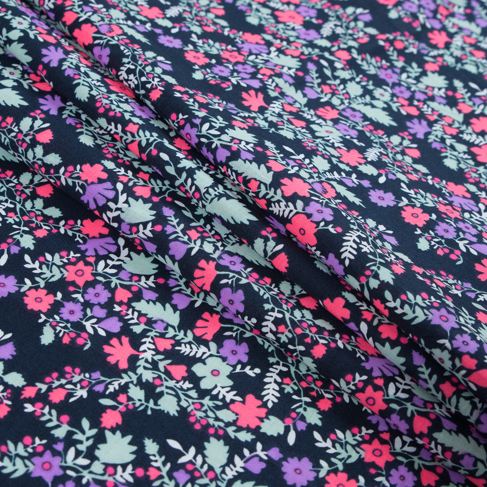 Cotton Voile Print - Hot Pink, Pale Aqua and Black Iris Floral Folded