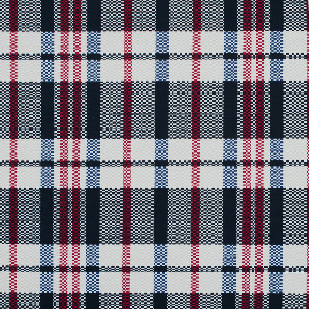 Dark Navy, Ribbon Red and White Swan Plaid Stretch Cotton Twill Dark Navy, Ribbon Red and White Swan Plaid Stretch Cotton Twill