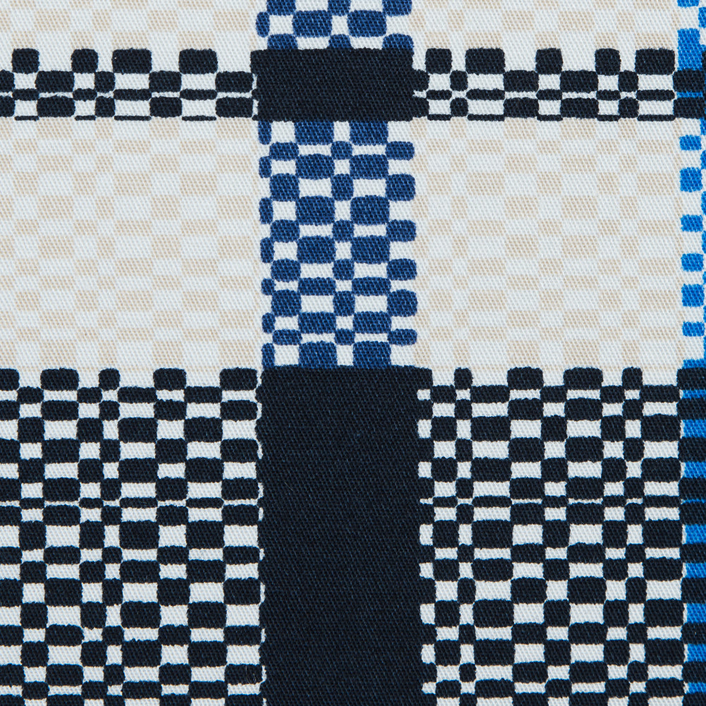 Dark Navy and White Swan Plaid Stretch Cotton Twill - Full Dark Navy and White Swan Plaid Stretch Cotton Twill - Full