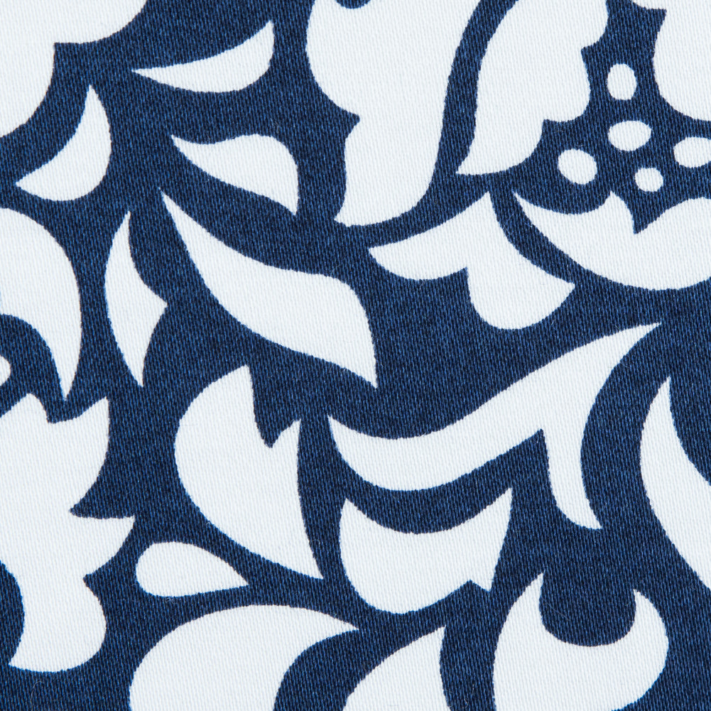 Navy and White Floral Stretch Cotton Sateen Detail Navy and White Floral Stretch Cotton Sateen Detail