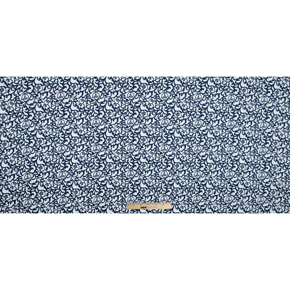 Navy and White Floral Stretch Cotton Sateen Full Navy and White Floral Stretch Cotton Sateen Full