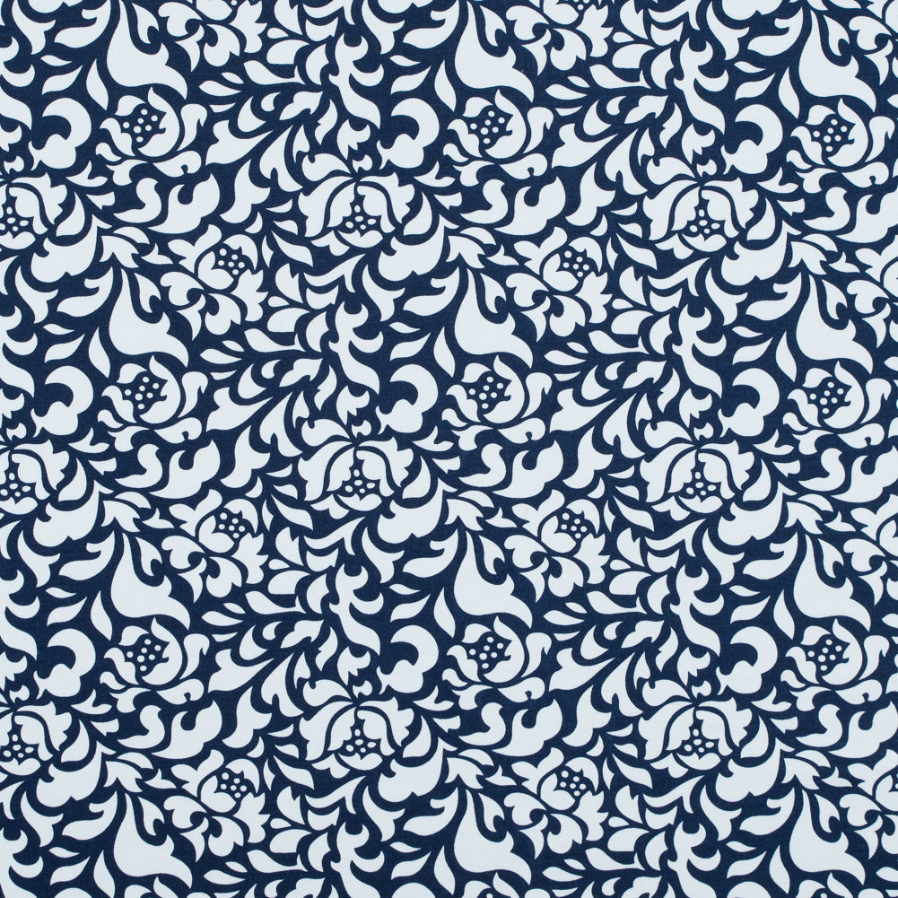 Navy and White Floral Stretch Cotton Sateen Navy and White Floral Stretch Cotton Sateen