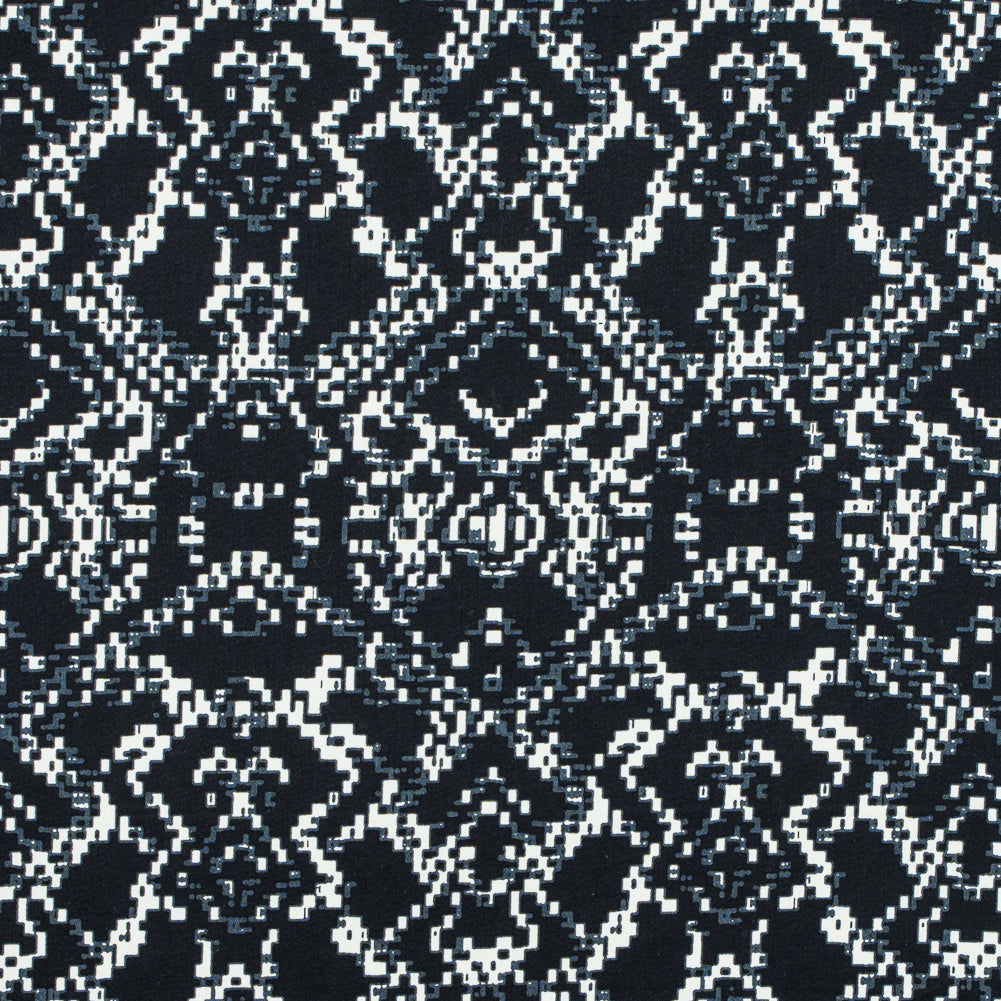 Black and Winter White Abstract Printed Stretch Cotton Sateen Black and Winter White Abstract Printed Stretch Cotton Sateen