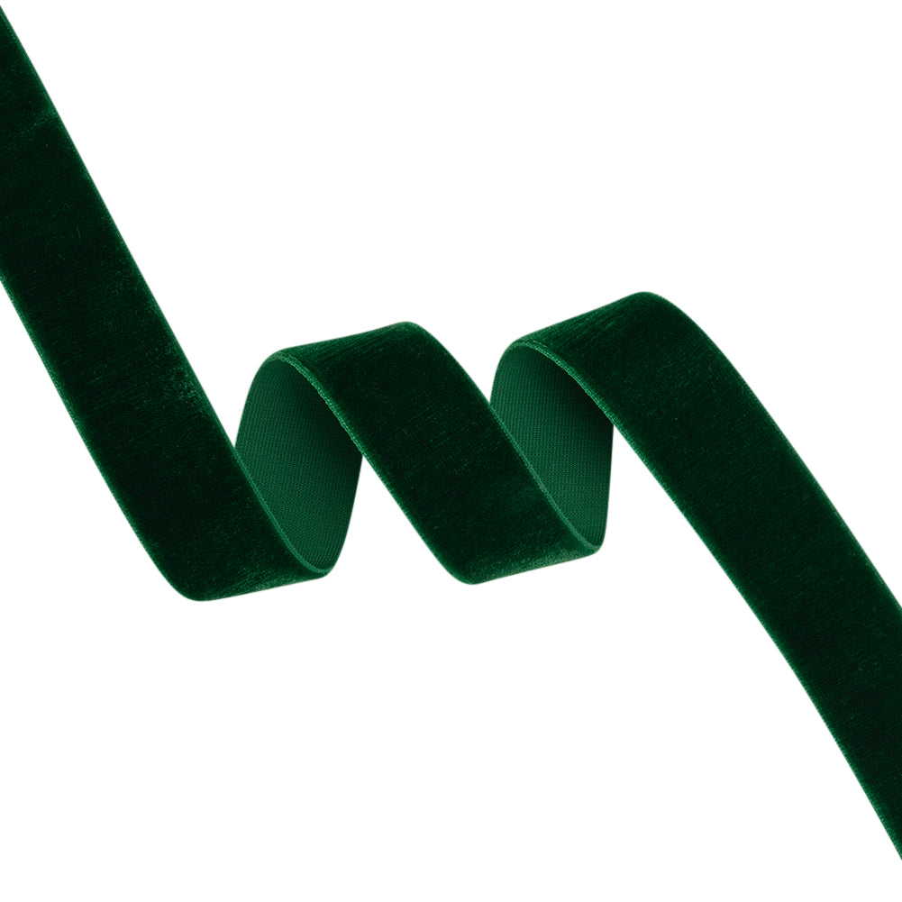 Stretch Velvet Ribbon Trim Made in Italy - 0.875" - Emerald Green - Gislaine Collection Stretch Velvet Ribbon Trim Made in Italy - 0.875" - Emerald Green - Gislaine Collection
