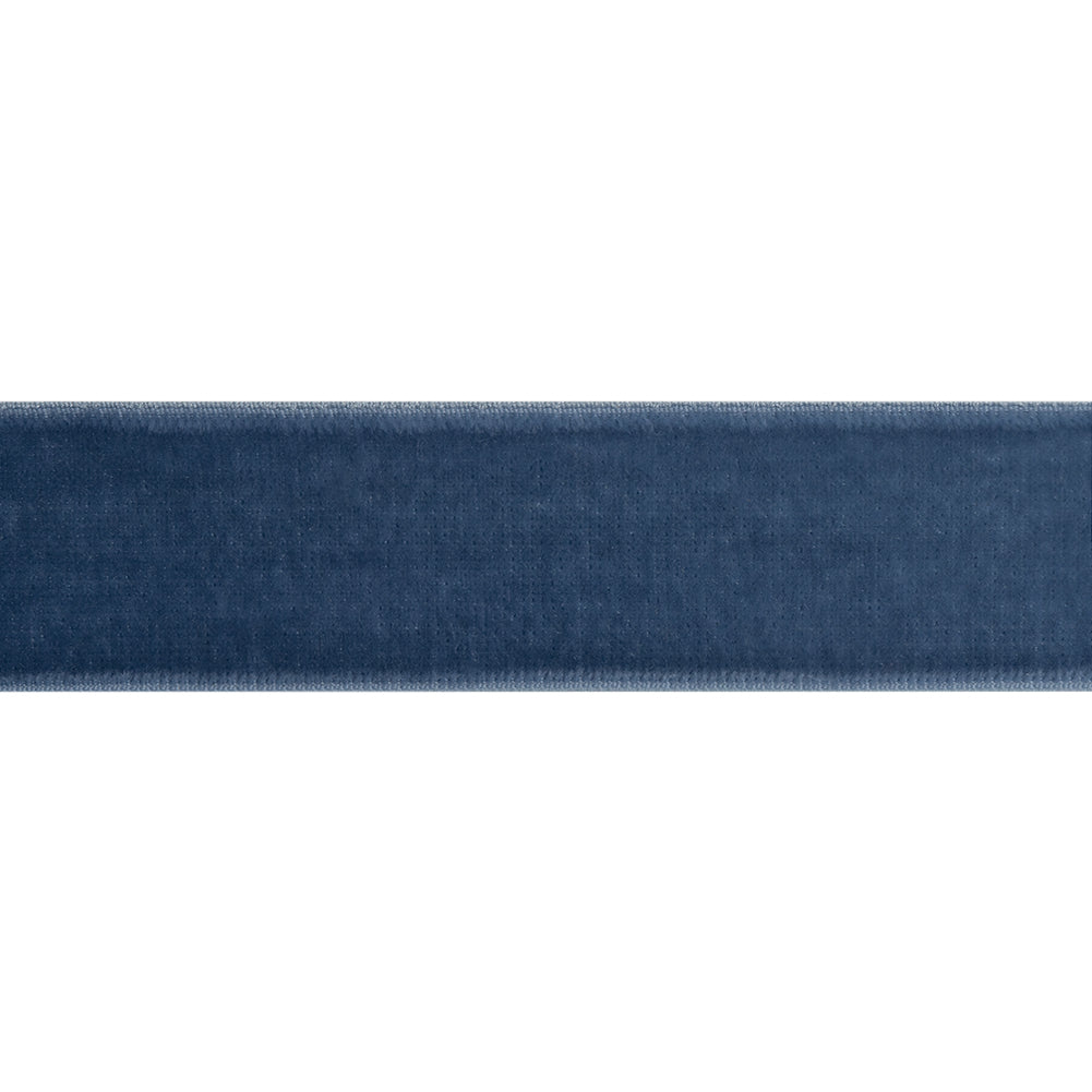 Stretch Velvet Ribbon Trim Made in Italy - 0.875" - Country Blue - Gislaine Collection Stretch Velvet Ribbon Trim Made in Italy - 0.875" - Country Blue - Gislaine Collection