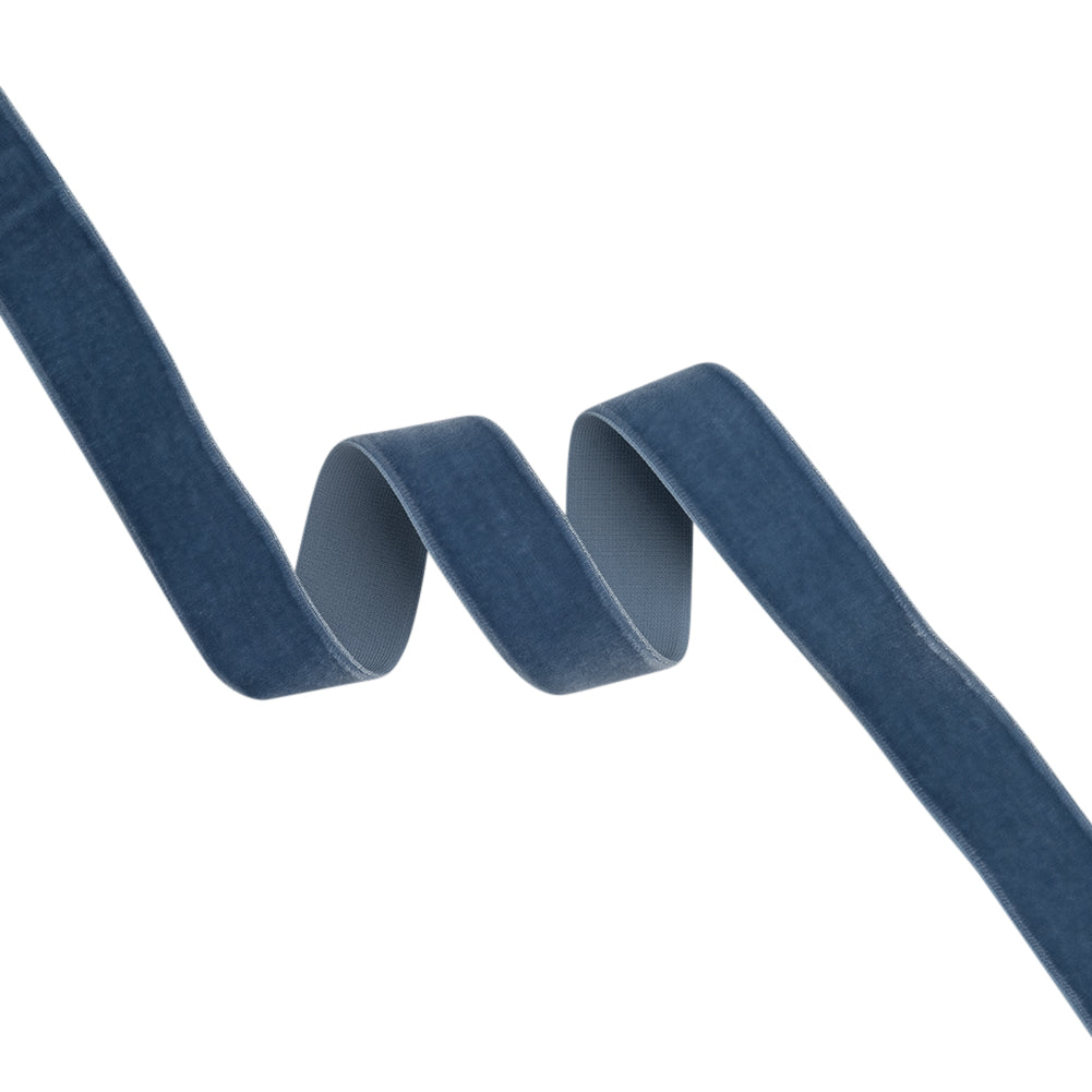 Stretch Velvet Ribbon Trim Made in Italy - 0.875" - Country Blue - Gislaine Collection Stretch Velvet Ribbon Trim Made in Italy - 0.875" - Country Blue - Gislaine Collection