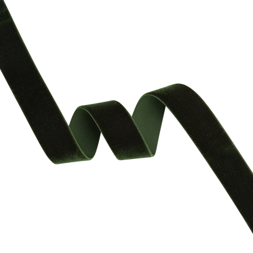 Stretch Velvet Ribbon Trim Made in Italy - 0.875" - Forest Green - Gislaine Collection Stretch Velvet Ribbon Trim Made in Italy - 0.875" - Forest Green - Gislaine Collection