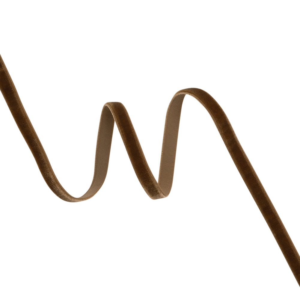 Stretch Velvet Ribbon Trim Made in Italy - 0.25" - Brown - Gislaine Collection Stretch Velvet Ribbon Trim Made in Italy - 0.25" - Brown - Gislaine Collection