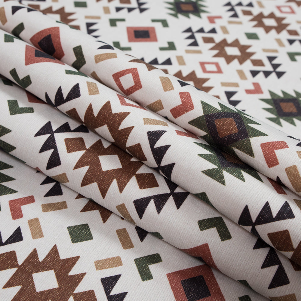Brown and Green Geometric Printed Brushed Canvas Folded Brown and Green Geometric Printed Brushed Canvas Folded