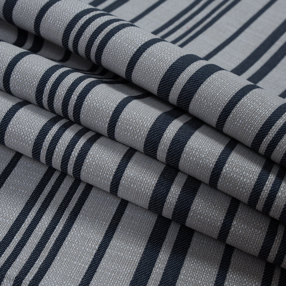 Navy Blazer and Beige Barcode Striped Polyester Woven - Folded Navy Blazer and Beige Barcode Striped Polyester Woven - Folded