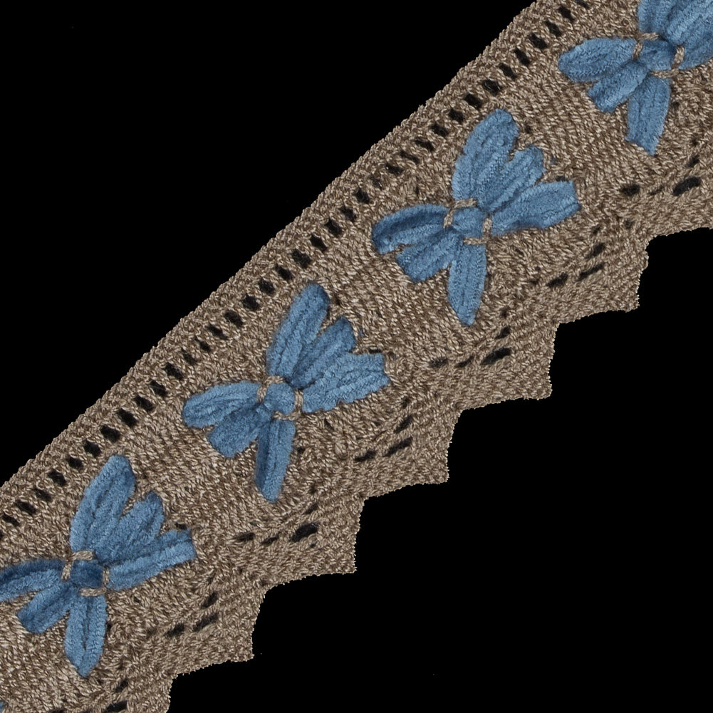Beige and Blue Crochet Chenille Trim - 1.5" Detail Beige and Blue Crochet Chenille Trim - 1.5" Detail
