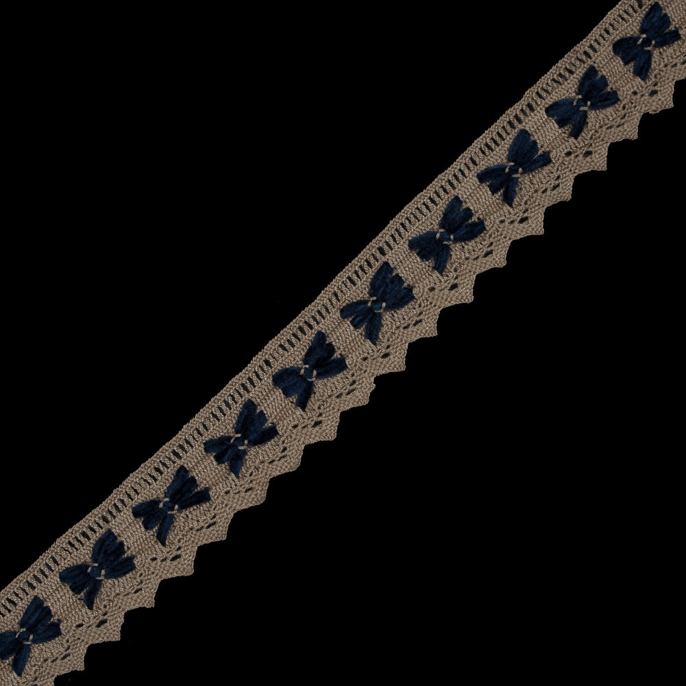 Beige and Navy Crochet Chenille Trim - 1.5 Beige and Navy Crochet Chenille Trim - 1.5